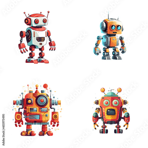 Set of robot characters , construction, medical, firefighter robot	
