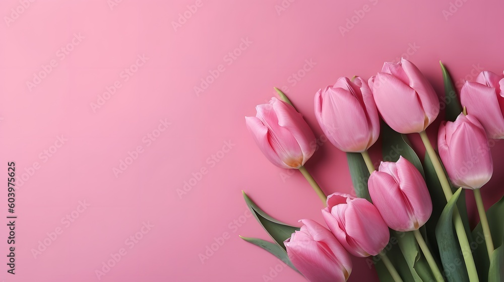 Generative Ai. Tulips on a pink background
