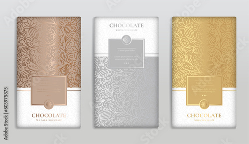 Luxury packaging design of chocolate bars. Vintage vector ornament template. Elegant, classic elements. Great for food, drink and other package types. Can be used for background and wallpaper.