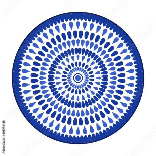 Porcelain plate with traditional blue on white design in Asian style. design pattern for background, plate, dish, bowl, lid, tray, salver, vector illustration art embroidery. leaf and petal plate.