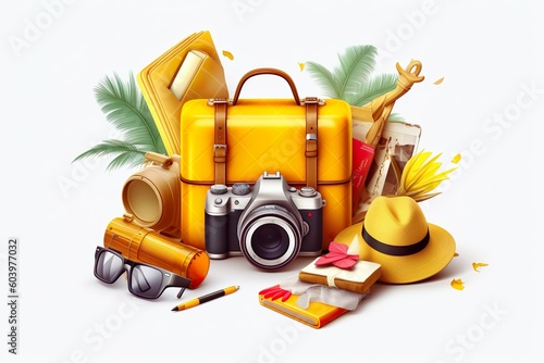 vacations colorful travel icons seamless png download, in the style of photo-realistic still life, yellow, albert robida, packed with hidden details, colorful animations AI generated
