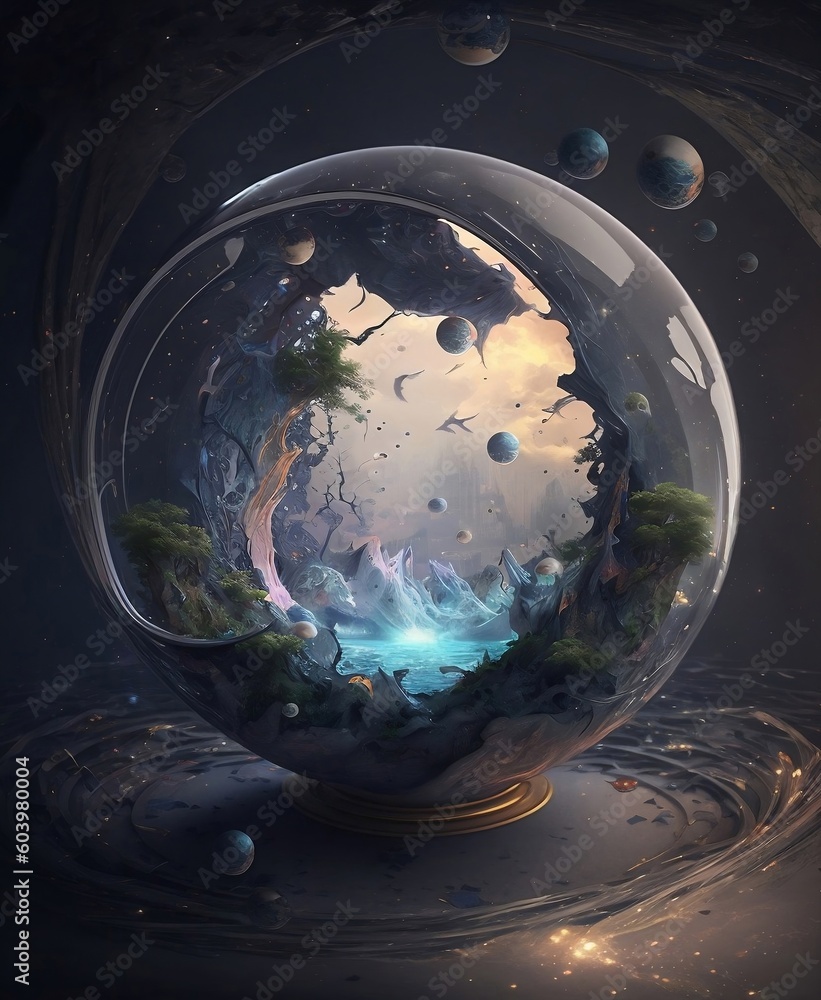 World Forming Inside a сrystal sphere. Miniature Universe with Stars ...