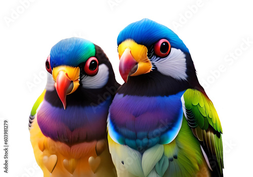Moment of tenderness between a pair of Gouldian finch birds Two birds in love  Generative AI