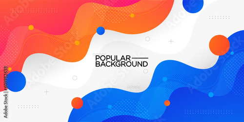 Modern orange and blue geometric business banner design. Colorful creative banner design with wave shapes and lines on white background. Simple horizontal banner. Eps10 vector