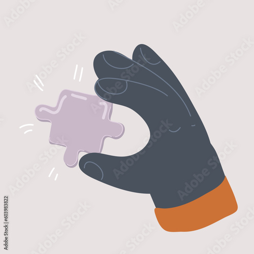 Vector illustration of black Hand holding piece of the puzzles part.
