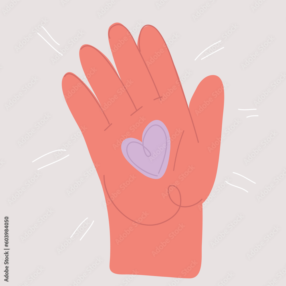 Obraz premium Vector illustration of hands with heart. Concept of charity donation, sisterhood, society, support, healthy life, compassion, love, peace.