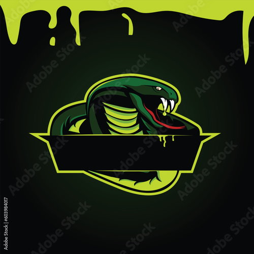 E sports mascot logo of an angry snake. poison dripping its fangs looks dangerous and furious. Used by gamers streamers who play competitive games on live streams on gaming platforms. Png logo in neon