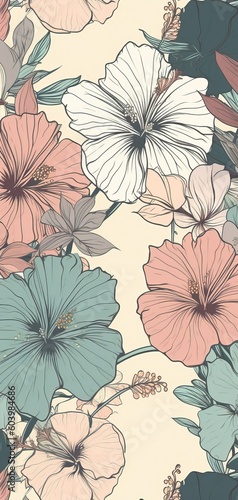 Beautiful illustration of delicate flowers for wallpaper background. Digital art. Generative Ai