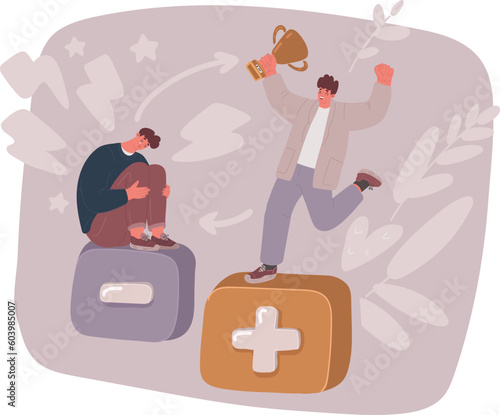 vector illustration of Positive and Negative thinking, Business person choosing Positive Mind with good vibes for great life
