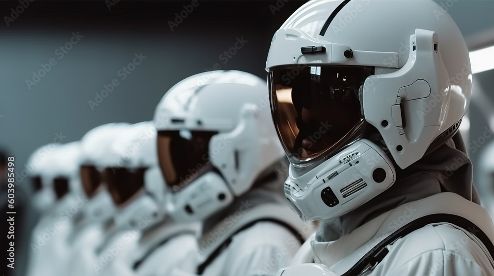 Futuristic space army in space suits, cinematic. Generative Ai Futuristic space army in space suits, cinematic. Generative Ai