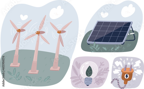 Vector illustration of Alternative sources of energy(wind, solar) hand drawn