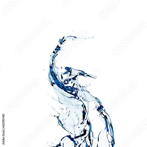 3d rendering,wavy splash clip art isolated on blue background. twisted liquid shape, water splash 