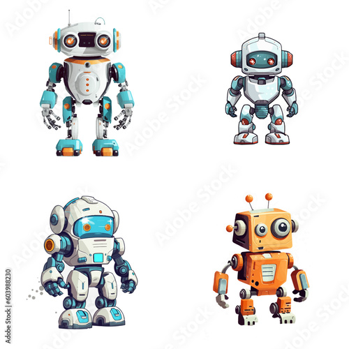 Set of robot characters , construction, medical, firefighter robot	

