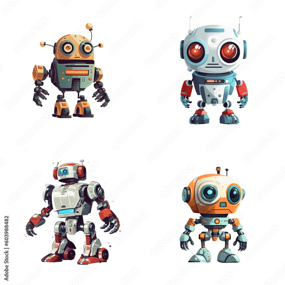 Set of robot characters , construction, medical, firefighter robot	
