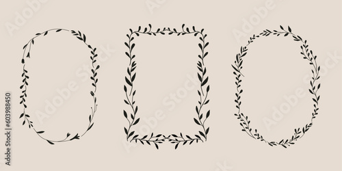 Flower and leaf wreath decoration. Botanical frame branches. Wildflowers and herbs graphic design. Isolated vector illustration great for wedding invitation, greeting card, web banners, vintage, retro