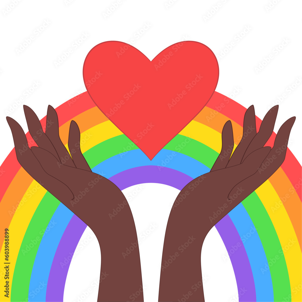 Heart in hands. Vector illustration in a flat style with rainbow. Heart in hands. Vector illustration in a flat style with rainbow.