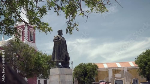 Statue of Vasco de Gama on Island of Mozambique. Medium Shot photo