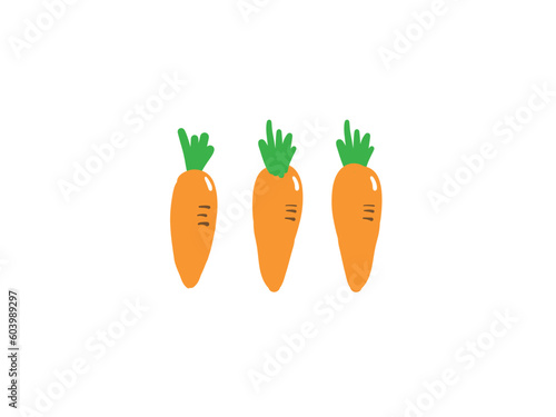 かわいい3本のニンジンセット／手描きイラスト素材