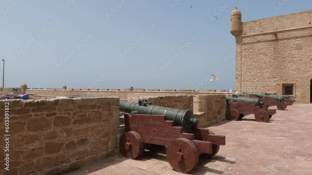 Cannons facing out from atop the Sqala du Port in Essaouira, Morocco Cannons facing out from atop the Sqala du Port in Essaouira, Morocco