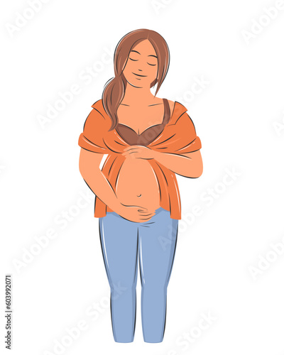 Pregnant woman, future mom. Pregnancy and motherhood concept.  Vector illustration.