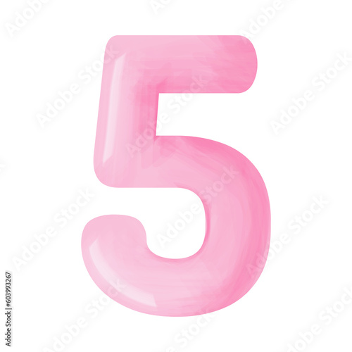 Foto Pink voluminous number figure five with watercolor effect