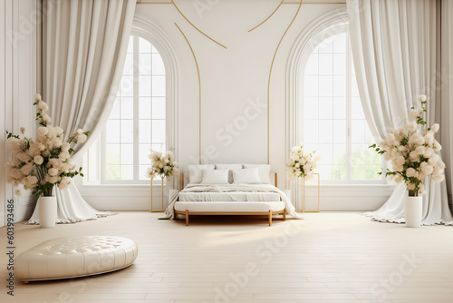 Elegant Front View  Golden Ratio Composition of a Beautiful White Room with Stunning Interior