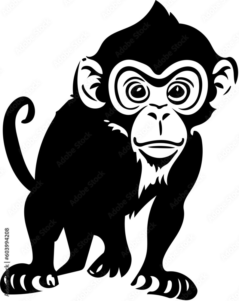 Fototapeta premium A wild monkey walking vector illustration design | Silhouette of a black chimpanzee 