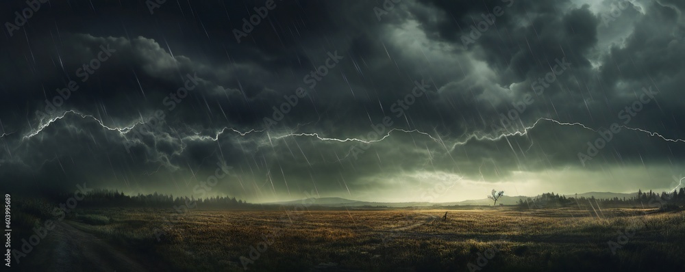 Fototapeta premium A dark storm background with sky, clouds and lightning Generative AI 