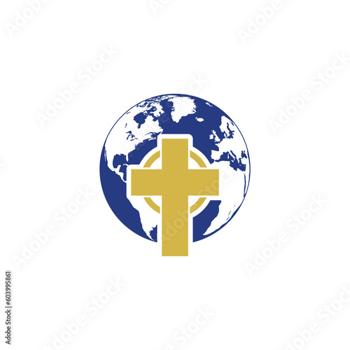 Christian icon Cross and Earth icon isolated on transparent background