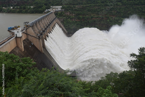 The Srisailam Dam is constructed Krishna River on the border of Mahabubnagar District, Telangana & Kurnool District, Andhra Pradesh near Srisailam temple town & is the 2nd largest capacity working 