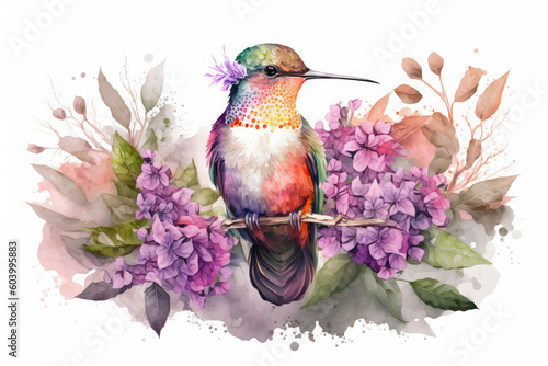 hummingbird bird sitting on branch full body art illustration painting drawing pastel color for summer beauty fashion wall art t-shirt poster sticker tattoo design. generative ai