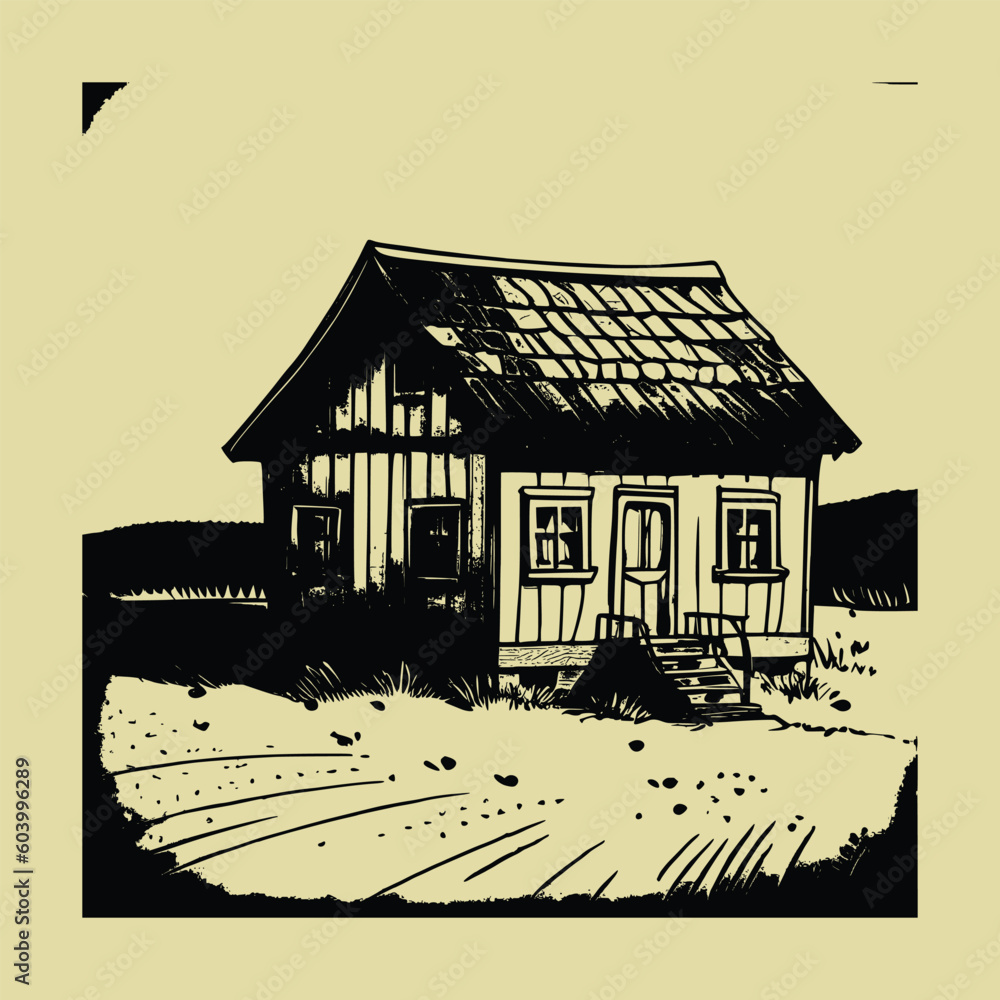 Fototapeta premium Vintage hand drawn Family House, line art Vintage house, Outline House, sketch family house, House Vector illustration.