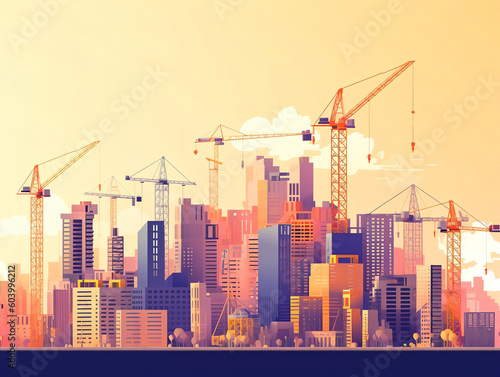 Construction vector flat illustration. Building poster in modern style. Generative AI.