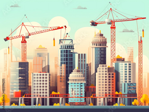 Construction vector flat illustration. Building poster in modern style. Generative AI.