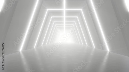 Abstract white futuristic geometric tunnel, architecture design concept, 3d rendering. loop animation. photo
