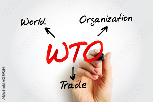 WTO World Trade Organization - intergovernmental organization that regulates and facilitates international trade between nations, acronym text concept background photo