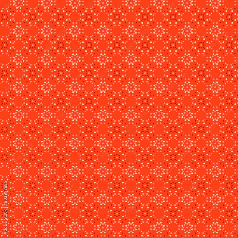 Muted white, pink and red polka dots on an orange-red pink background Abstract geometric fabric pattern Muted white, pink and red polka dots on an orange-red pink background Abstract geometric fabric pattern