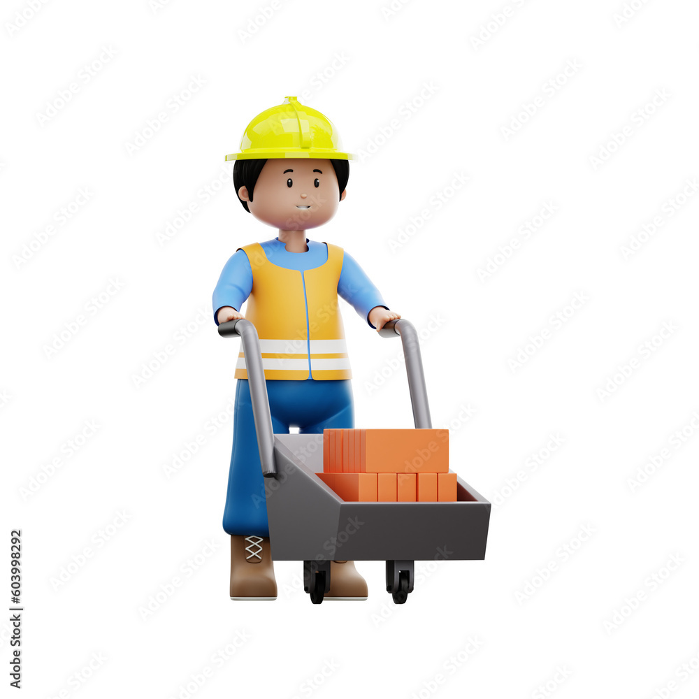 3d construction worker with project cart 3d construction worker with project cart