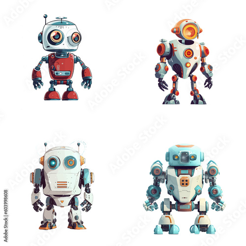 Set of robot characters , construction, medical, firefighter robot	

