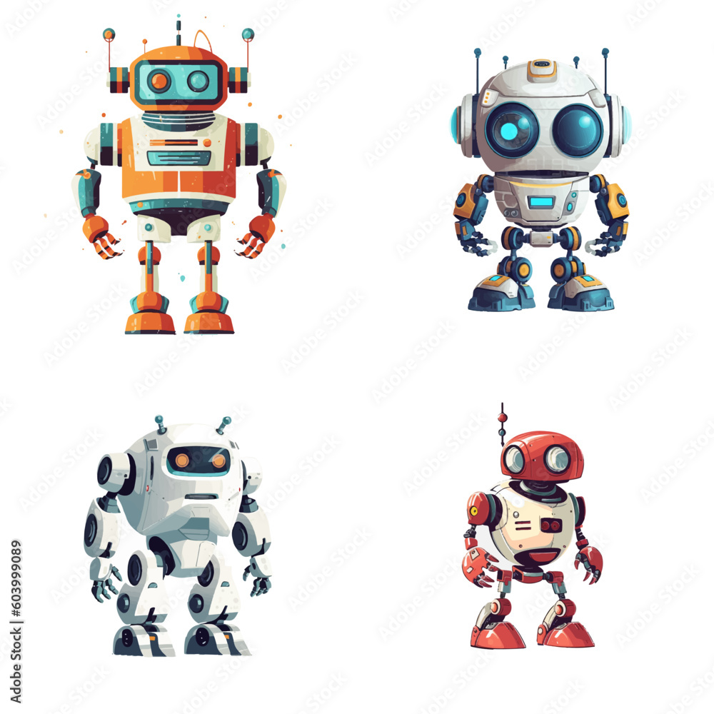 Set of robot characters , construction, medical, firefighter robot	
