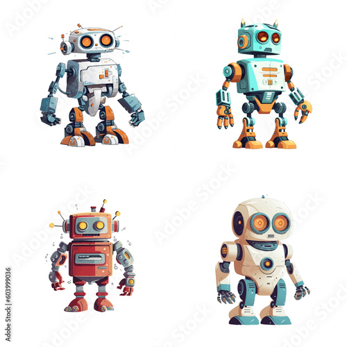 Set of robot characters , construction, medical, firefighter robot	
