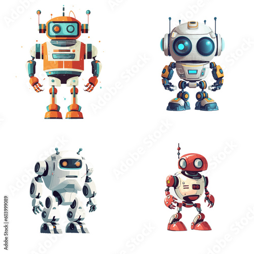 Set of robot characters , construction, medical, firefighter robot	
