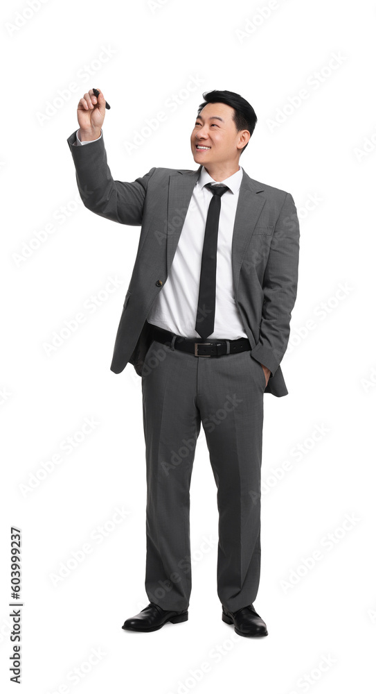 Businessman with marker writing on white background Businessman with marker writing on white background