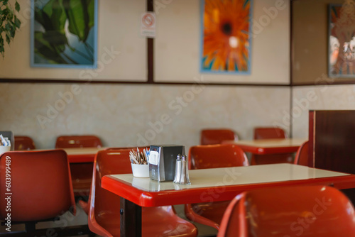 Condiments on a cafe table