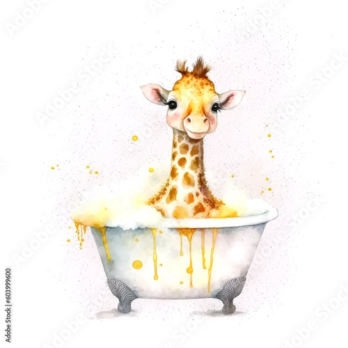 funny giraffe in the bath, Generative AI