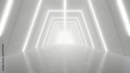 Fototapeta Naklejka Na Ścianę i Meble -  Abstract white futuristic geometric tunnel, architecture design concept, 3d rendering.