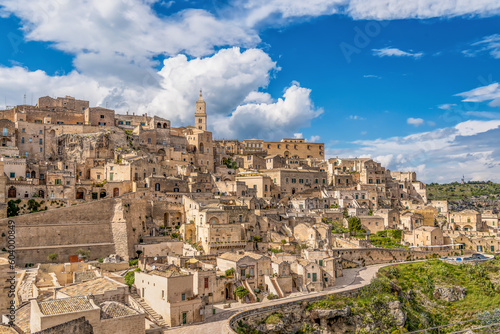 Scenic view of the city of Matera in Italy against dramatic sky