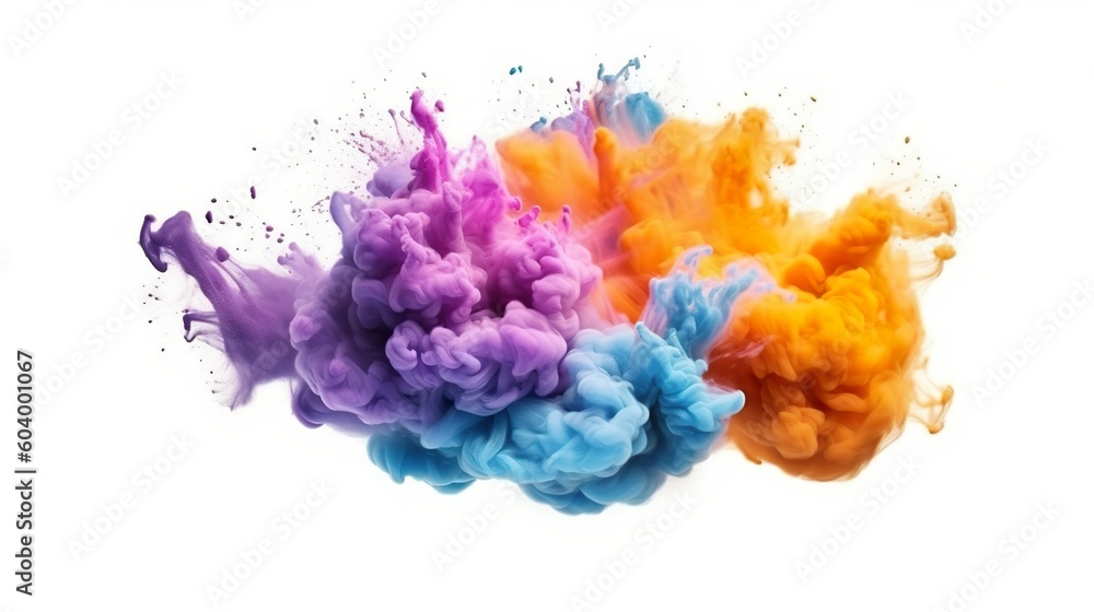 Abstract background with smoky cloud with flowing waves. Stream colorful vapour. Acrylic explosion and watercolor paint curling underwater. Horizontal illustration for banner design. Generative AI. Abstract background with smoky cloud with flowing waves. Stream colorful vapour. Acrylic explosion and watercolor paint curling underwater. Horizontal illustration for banner design. Generative AI.