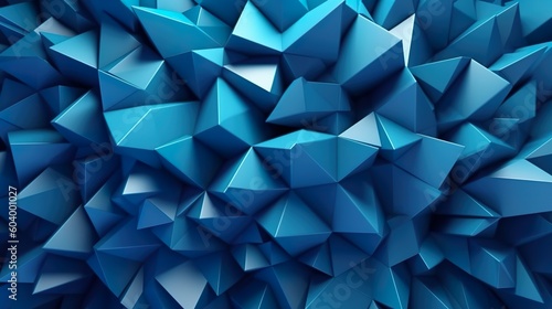 Abstract background with dark blue structure of 3d sharp pyramids pattern. Minimal wallpaper with geometric shapes effect construction. Horizontal illustration for banner design. Generative AI.