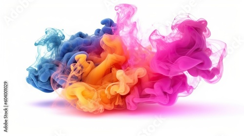 Abstract background with colourful smoke waves with flowing swirls. Acrylic pigment underwater dynamic effect. Curve and plume gas streams. Horizontal illustration for banner design. Generative AI.